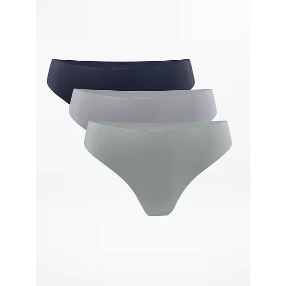 Athleta Small Sleek Form No Show Thong Underwear 3-Pack Midnight/Glacial/Nickel